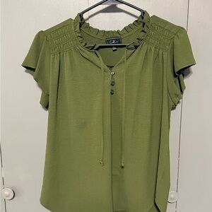 C.C Olive Green Ruffle Blouse